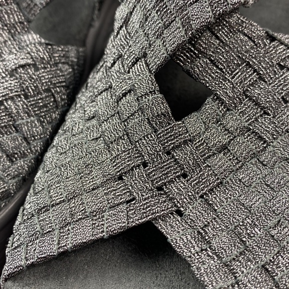 ATHETECH MAREENA Metallic Silver Woven Open Toe Sling Back Low Heel Sandals - Picture 14 of 17